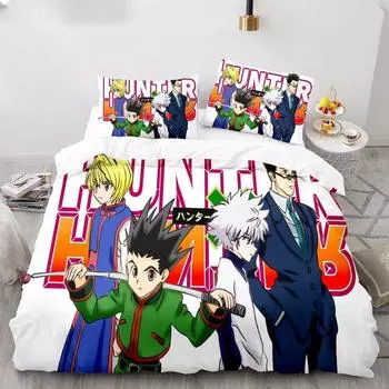 New Japan Anime Bedding Set Hunter X Hunter Biscuit Krueger Duvet Cover Luxury Kids Bed Set Twin Queen King Size Boys Bedroom EU Twin 135x200cm