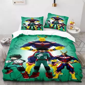 New Japan Anime My Hero Academia Printed Bedding Set Cartoon Duvet Covers Pillowcases Comforter Bedding Set Bedclothes Bed Linen EU Single 135x200cm