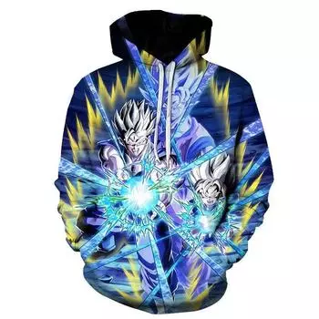 New Japanese Anime Ball Super Saiyan Goku Digital Print Hoodie Men s Hot-blooded Sweatshirt Adult Drawstring Pullover Sweatshirt S