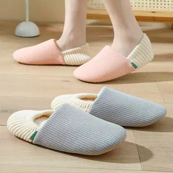 New Japanese Simple Cotton Shoes Wooden Floor Soft Bottom Couple Winter Warm Home Bedroom Slip on Flat Casual Cotton Shoes S (35-36)