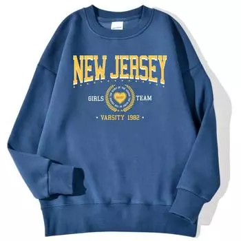 New Jersey Team Varsity 1982 Printed Man Толстовки Осенние Теплые Повседневные Толстовки Harajuku Свободный Пуловер Модная Флисовая Одежда S чёрный