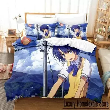 New Kawaii Waiting in the Summer Bedding Set Cartoon Anime three-piece set Adult Kid Bedroom Duvet cover Sets twin bedding set EU Single 135x200cm