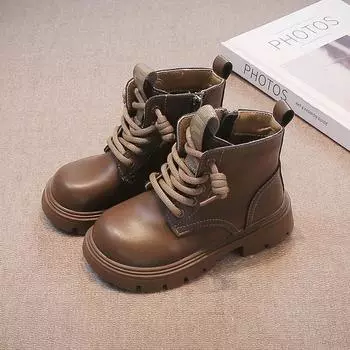 New Kid s Boot Black Khaki Causal Autumn Boots for Girls Round-toe Thick Bottom Children s Fashion Ankle Boots Non-slip Zipper 27 хаки
