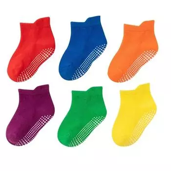 New Kids Anti-Slip Socks Solid Cotton Non-Slip Gripper Baby Indoor Play Socks Breathable Toddler Floor Socks S(0-1 Years Old)