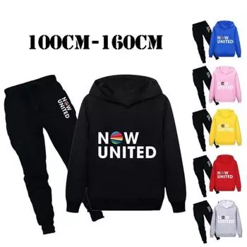 NEW Kids Fashion Sportwear Clothes Now United Printed Hoodies and Pants Set Hooded Sweatshirt Jogging Suit Suitable for Boys and Girls 100cm