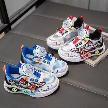 New Kids Shoes Breathable Mesh Boys Girls Ultraman Sneakers Magic Buckle Non-slip Children Casual Lightweight Running Shoes 26 синий
