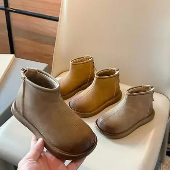 New Kids Snow Boots Round-toe Girl Winter Boots Fashion Warm Versatile Children Causal Ankle Cotton Boots Non-slip Side Zipper 27 жёлтый