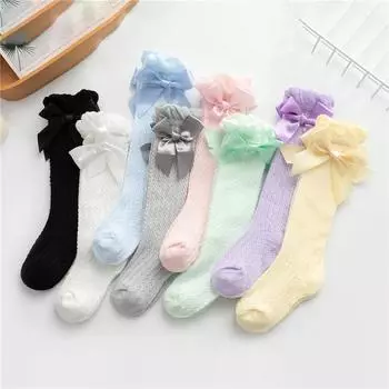 New Kids Socks Cute Bow Knot Baby Girls Knee High Socking Soft Children Socks Princess Toddler Leg Warmers Foot Warm 0-3years розовый