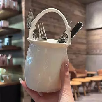 New Kitchen Ceramic Cultery Holder with Handle Chopsticks Forks Knives Spoon Storage Organizer Flower Pots Desktop Home Decor