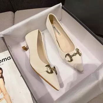 New kitten heels low heel temperament with skirt cat heel 3cm thin heel shallow mouth pointed head single shoes women 335-32 35 чёрный