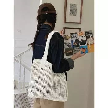 Новая вязаная сумка ретро сетка выдолбленная сумка ручной работы шерстяная сумка через плечо сумка для покупок