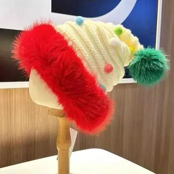New Knitted Christmas Hat Wool Knitted Color Decorative Plush Hat Winter Warm Knitted Cute Wool Hat Tide M56-58cm красный