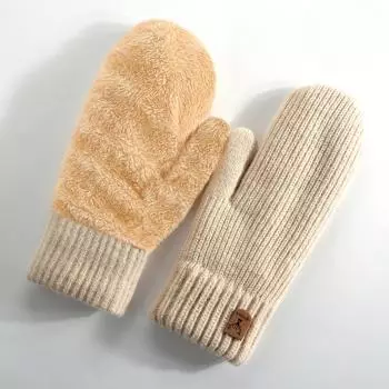 New Knitted Gloves Winter Plus Fleece Thickened Double Layer Warm Gloves Riding Bag Finger Finger Gloves