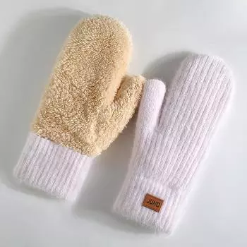New Knitted Gloves Winter Plus Fleece Thickened Double Layer Rabbit Fur Heat Gloves Riding Finger Battle Gloves