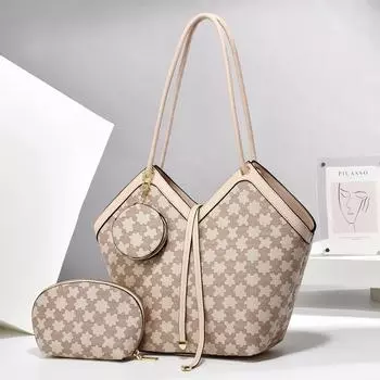 New Korean checkerboard women s tote bag, premium large-capacity retro fashion light luxury commuter bag 20*12*30 хаки