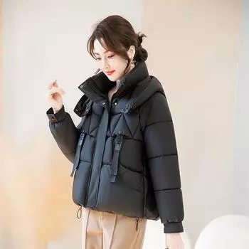 New Korean padded jacket short hooded padded jacket winter new loose fashion thickened cotton jacket M