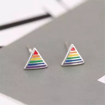 New Korean Style Fashion 925 Sterling Silver Jewelry Geometric Triangle Colorful Epoxy Temperament Stud Earrings E070