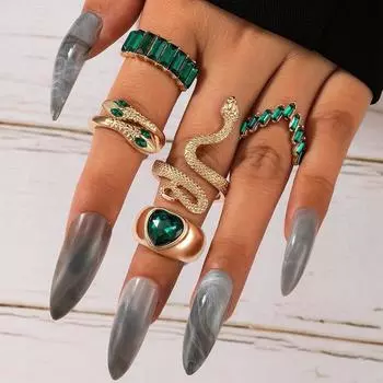 New Korean style snake ring set Geometric diamond zodiac animal seven-piece ring