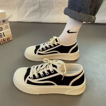 New Korean version round head canvas biscuit shoes summer ins versatile platform casual breathable shoes factory direct sales 36-Yardage is too small