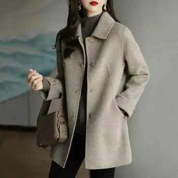 New Korean Version Temperament Small Woolen Coat Women s Short Slim-fitting Long-sleeved Woolen Coat Women s S кремовый