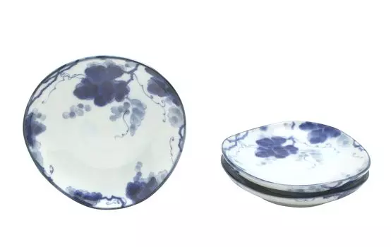 New Kyoto Obanzaiyasan Series Aizome Grape Triangle 35 Plate Set of 3 [Commercial Set]