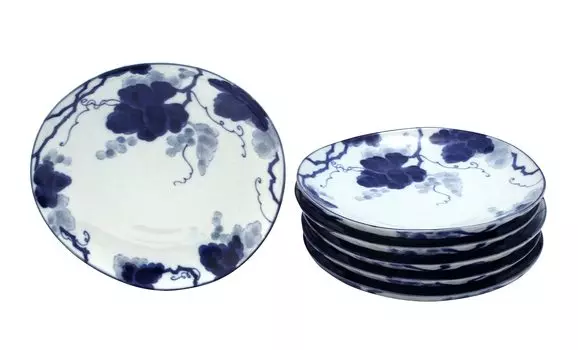 New Kyoto Obanzaiyasan Series Aizome Grape Triangle 60 Plates Set of 6 [Commercial Set]