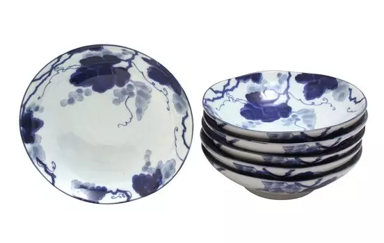 New Kyoto Series Aizome Grape Rokuhei 55 Shallow Bowl Set of 6 [Commercial Set] Obanzaiya-san