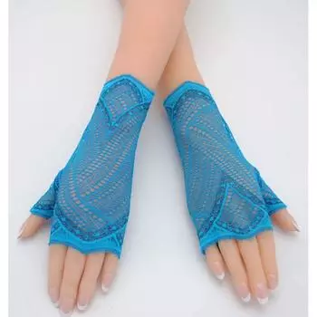 New Lace Gloves Elastic Half Finger Female Short and Long Arm Protector Scar Covering Tattoo Bridal Dance Partner Decorative Gloves Peacock Blue All yards