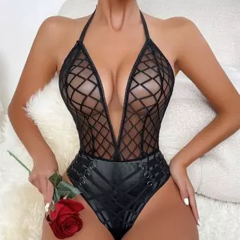 Новый кружевной сетчатый дышащий сетчатый плащ на подтяжках, с высокой талией, с открытой спиной, сексуальное боди для женщин S