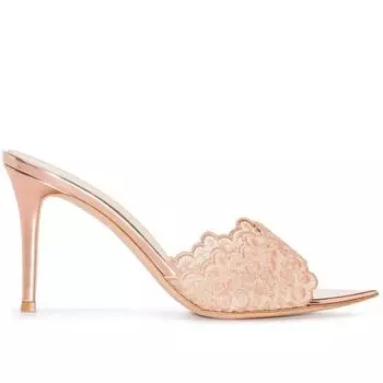 New Lace Sandals Champagne Gold 8cm Slim Heel Pointed Open Toe Sandals 34-42 Fashion Outwear Slippers Summer High Heels Slippers 34