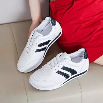 New lace-up casual sports shoes soft-soled versatile Forrest Gump shoes flat-soled non-slip student shoes soft leather little white shoes 35