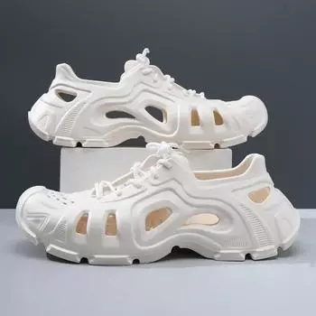 New lace-up hole shoes summer breathable hollow sports all-inclusive sandals men s outdoor beach shoes 36-37 белый