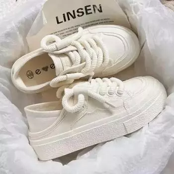 NEW Lace-up Women Vulcanized Shoes Autumn Women s White Canvas Sneaker Students Round Toe Flat Casual Outdoor Running Zapatillas 35 белый