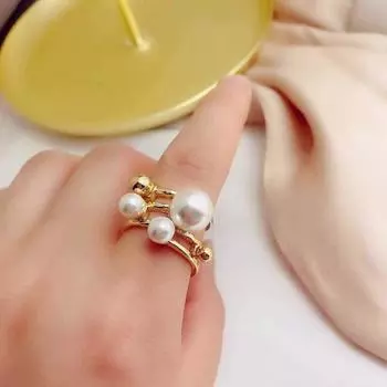 New Ladies Geometric Imitation Pearl Double Cutout Adjustable Ring Girls Party Pop Jewelry Gifts for Gothic Jewelry