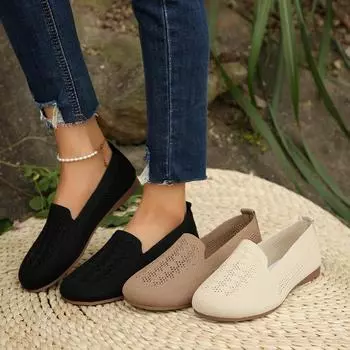 New Ladies Shoes on Sale Fashion Slip on Women s Flats Autumn Round Toe Solid Low-heeled Concise Large Size Women s Flat Shoes 36 бежевый