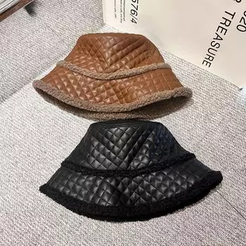 New lamb wool splicing fisherman s hat children s autumn and winter face small versatile temperament warm wide hat M56-58cm