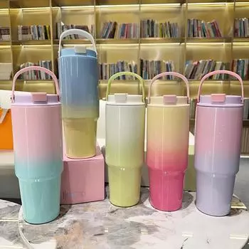 New Large-capacity Gradient Ice Bulba Cup Stainless Steel Cup Vacuum Vacuum Cup Accompanying Water Cup Portable Car Cup 890ML