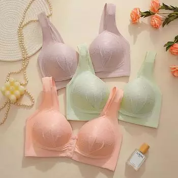 New large size breathable comfortable sweat absorption no steel ring front buckle breastfeeding gathering mother upper support bra 36/80 зелёный