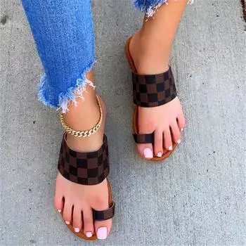 New large size European and American light plaid black spot simple flat bottom beach adult viscose shoes herringbone 36 белый
