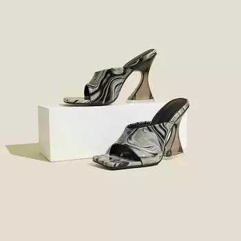 New large-size high-heeled sandals crystal cover-toe one-character candy-colored fashion shoes 36 чёрный