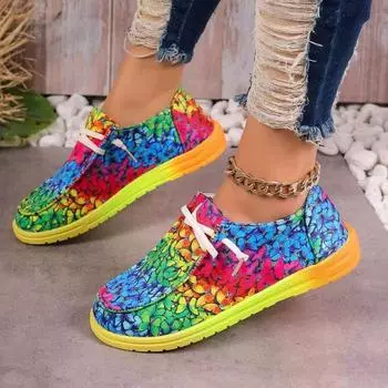 New large size lace-up color low-top single shoes women s ethnic style graffiti lazy canvas flat-soled single shoes 36
