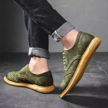 New large size men s casual single shoes retro British tooling shoes fashion trend Brock leather shoes 38