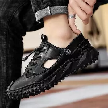 New large size summer men s casual sandals two wear fashionable hand-sewn leather sandals non-slip and wear-resistant 38 темно-коричневого