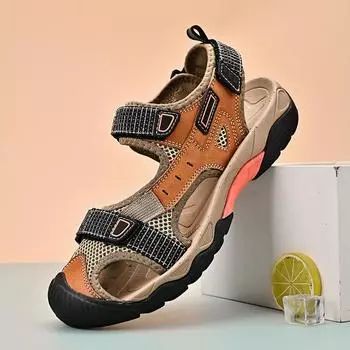 New Large Size Summer Men s Casual Fashion Sandals Breathable Mesh Anti-collision Shoes Outdoor Sand Shoes 38 коричневый