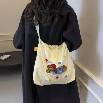 New Lazy Wind Large Capacity Shoulder Bag Cute Embroidered Versatile Canvas Bag Women s Casual Portable Tote Bag