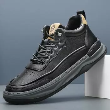 New leather board shoes men s high-top velvet warm cotton shoes trendy versatile men s European station wide head casual shoes 38