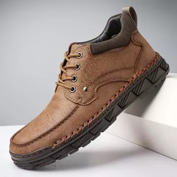 New Leather Formal Basic Boots Men Slip on Casual Moccasins Non-Slip Male Driving Shoes Winter Plush Snow Low Top Hiking Shoes 38