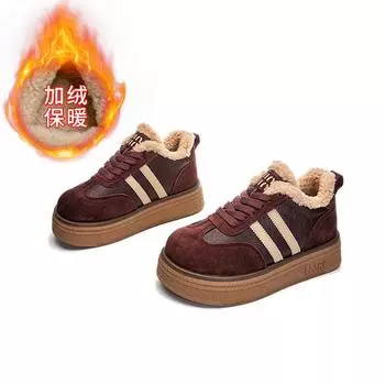 New leather Forrest Gump shoes 2025 winter women s retro German training shoes high-top women s shoes platform-soled versatile little white shoes wom 35
