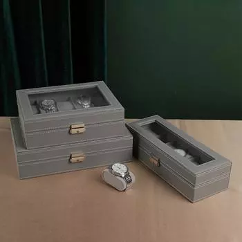 Новая кожаная серая шкатулка для хранения часов, витрина, высококачественная шкатулка для часов, шкатулка для часов чёрный