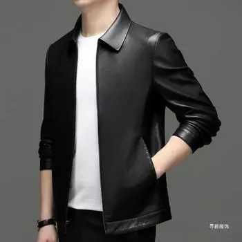 Новая кожаная куртка мужская с короткими лацканами кожаная куртка из овчины повседневная тонкая флисовая куртка на осень и зиму 170